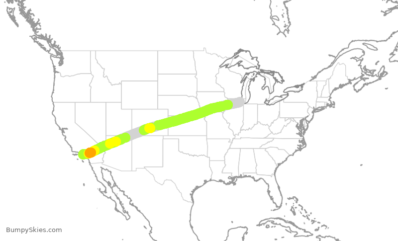 Turbulence forecast map for UAL661, ORD to LAX