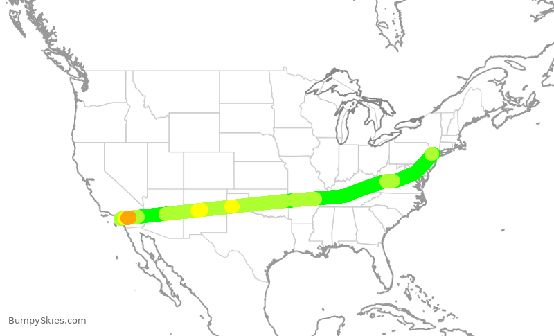 Turbulence forecast map for UAL661, SNA to EWR