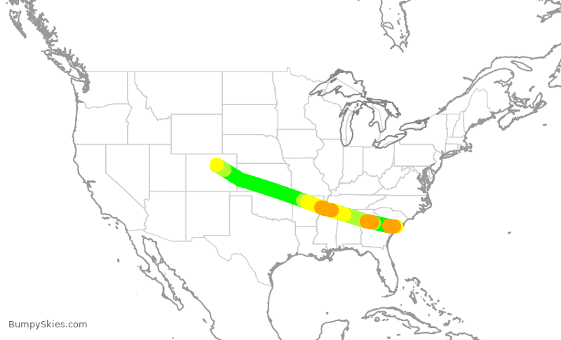Turbulence forecast map for UAL662, CHS to DEN