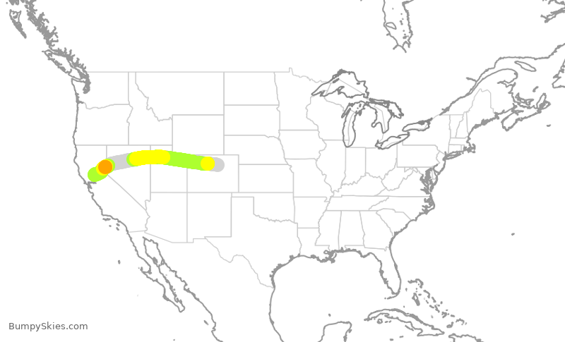 Turbulence forecast map for UAL662, DEN to SMF