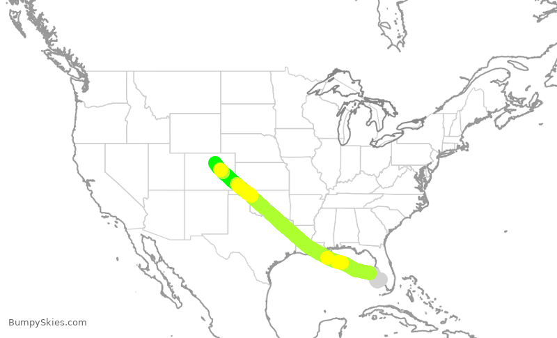 Turbulence forecast map for UAL662, RSW to DEN