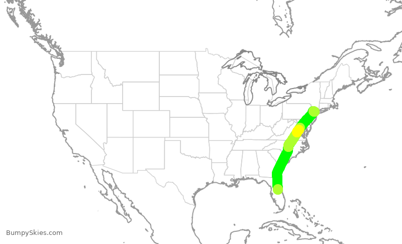 Turbulence forecast map for UAL663, MCO to EWR
