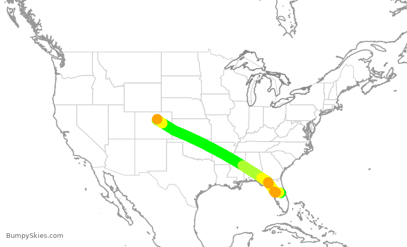 Turbulence forecast map for UAL667, MCO to DEN