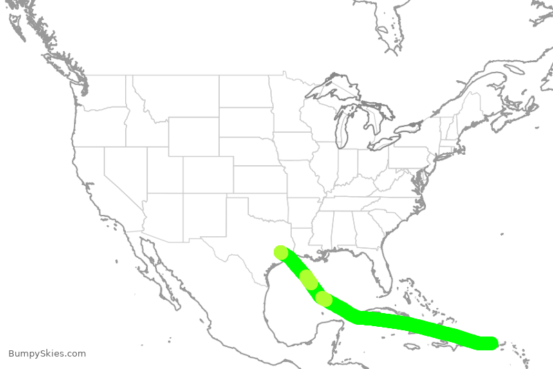 Turbulence forecast map for UAL668, SJU to IAH