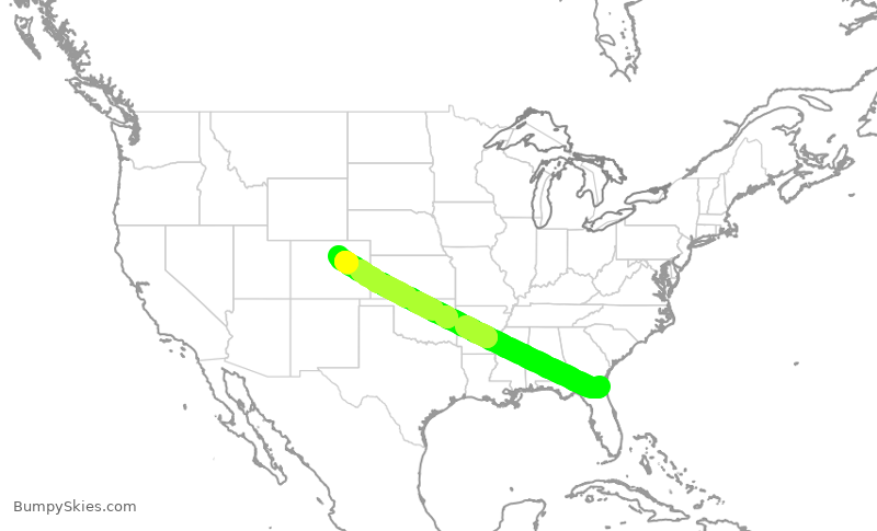 Turbulence forecast map for UAL671, JAX to DEN