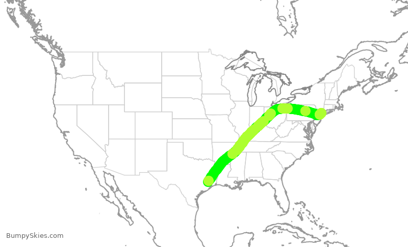 Turbulence forecast map for UAL678, IAH to LGA
