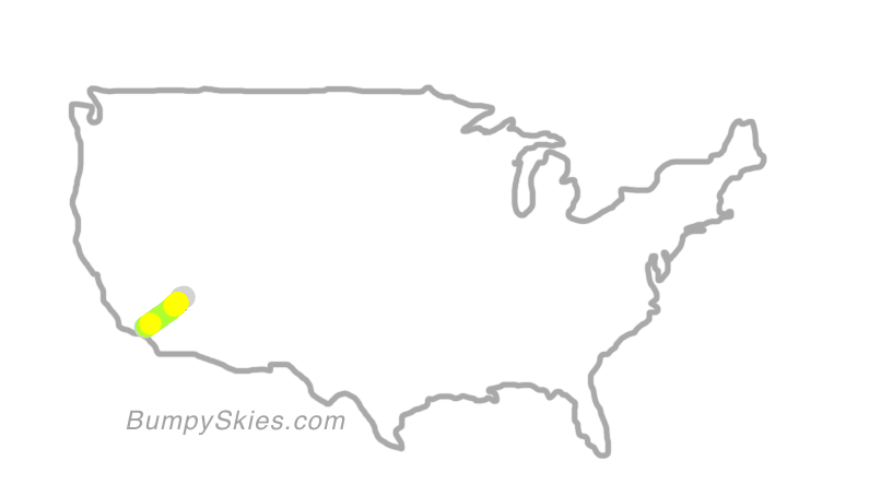 Map of continental US with illustrated flight path and turbulence forecast (described in text below)