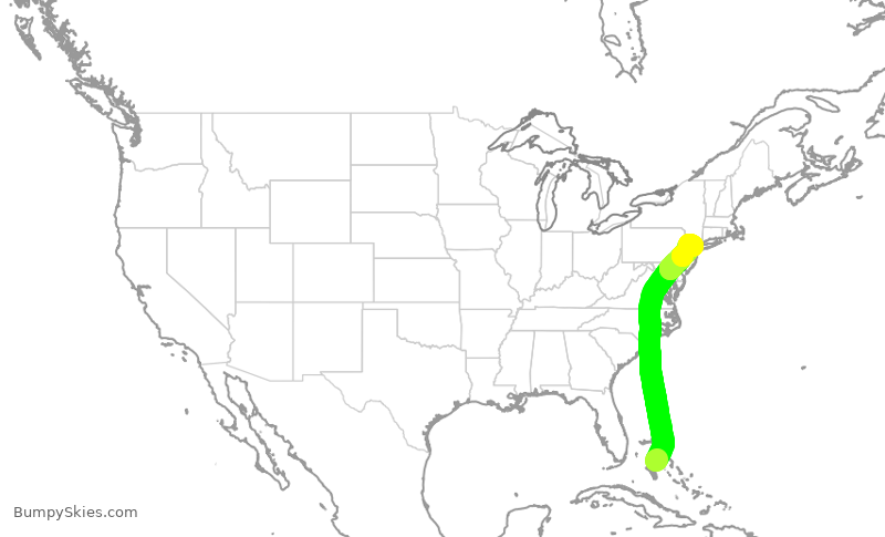 Turbulence forecast map for UAL681, YNN to EWR