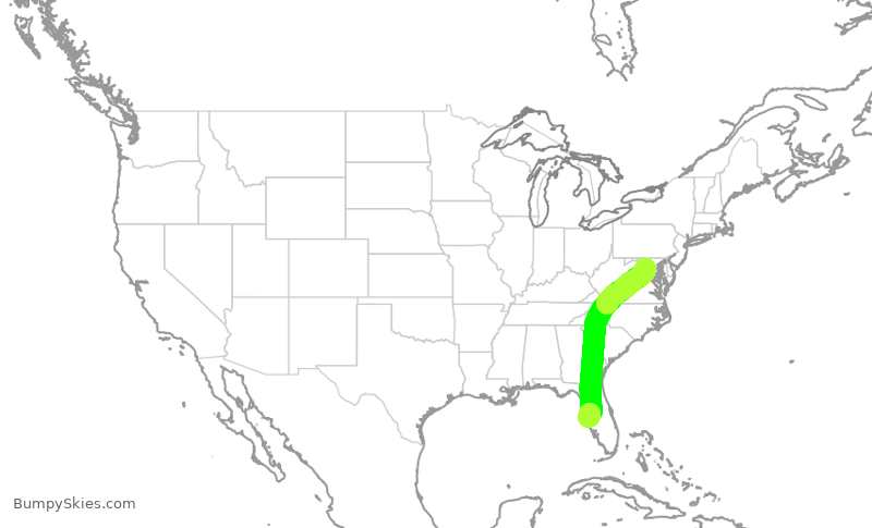 Turbulence forecast map for UAL683, IAD to TPA