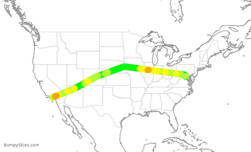 Turbulence forecast map for UAL684, IAD to LAX