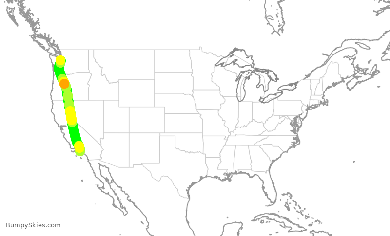 Turbulence forecast map for UAL684, LAX to SEA