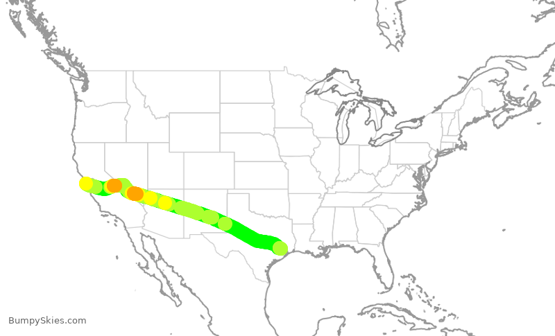 Turbulence forecast map for UAL686, SFO to IAH