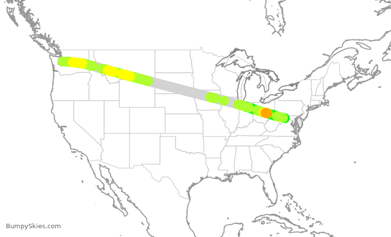 Turbulence forecast map for UAL688, SEA to IAD