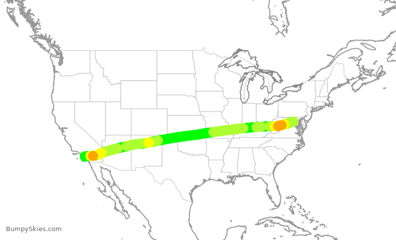 Turbulence forecast map for UAL688, SNA to IAD