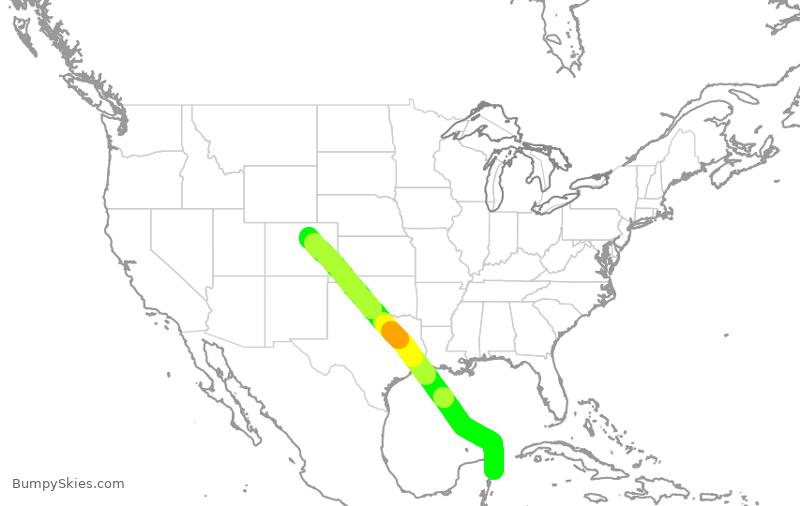 Turbulence forecast map for UAL692, MCZ to DEN