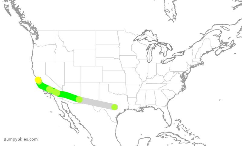 Turbulence forecast map for UAL694, AUS to SFO