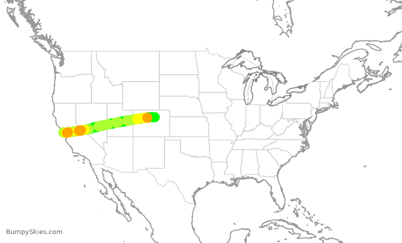 Turbulence forecast map for UAL694, DEN to SFO