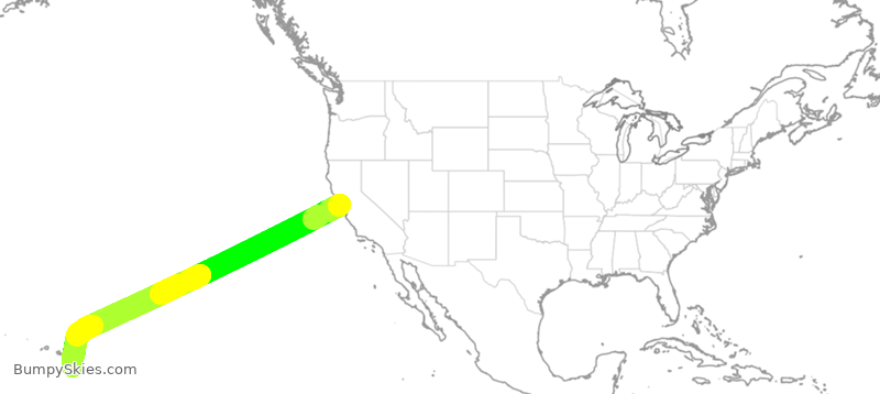 Turbulence forecast map for UAL694, SFO to HKO
