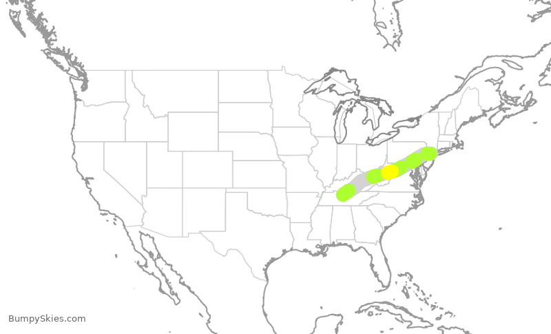 Turbulence forecast map for UAL695, EWR to BNA