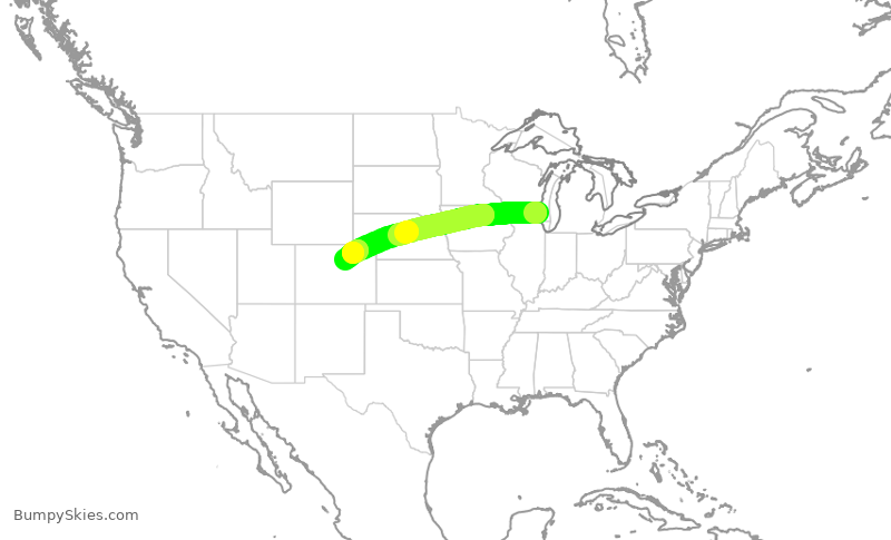 Turbulence forecast map for UAL696, MKE to DEN