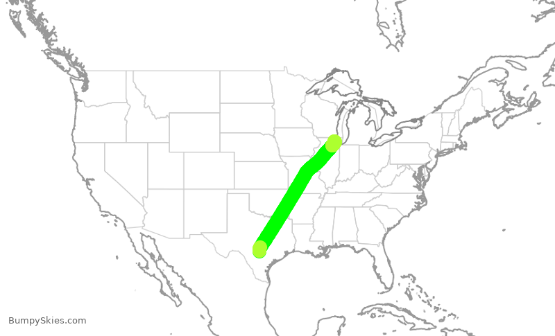 Turbulence forecast map for UAL697, SAT to ORD