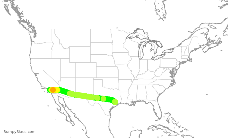 Turbulence forecast map for UAL700, SNA to IAH