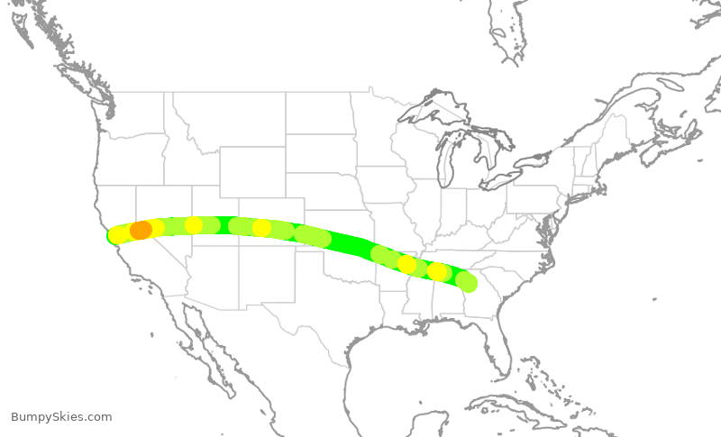 Turbulence forecast map for UAL702, SFO to ATL