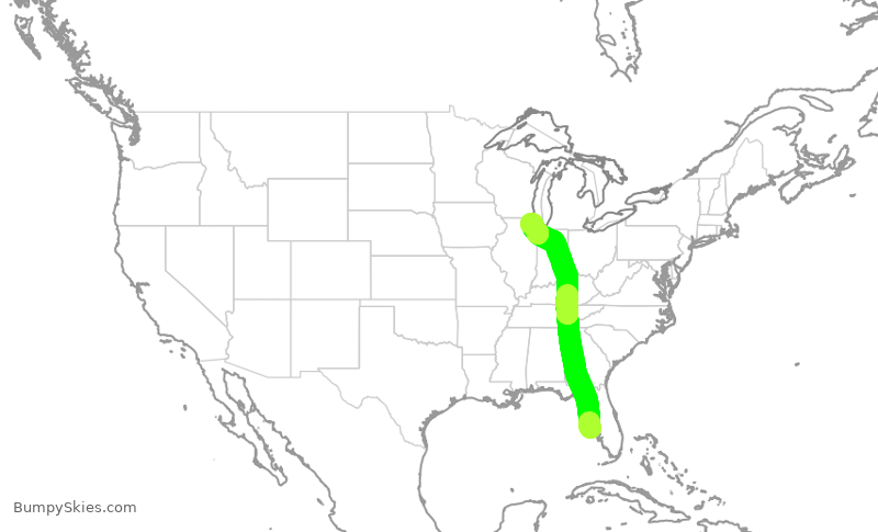 Turbulence forecast map for UAL704, SRQ to ORD