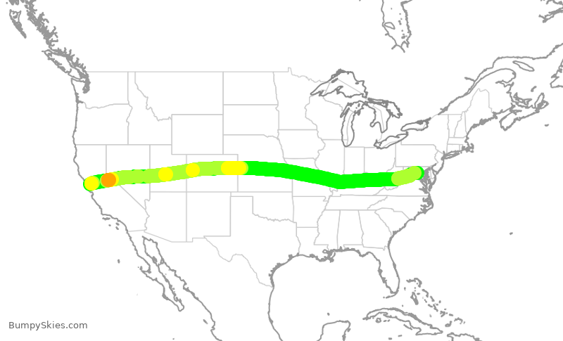 Turbulence forecast map for UAL705, SFO to IAD