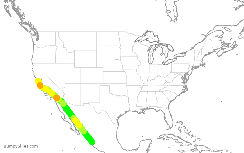 Turbulence forecast map for UAL705, MPR to SFO