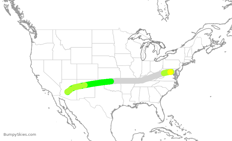 Turbulence forecast map for UAL709, IAD to PHX
