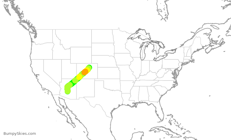 Turbulence forecast map for UAL709, PHX to DEN