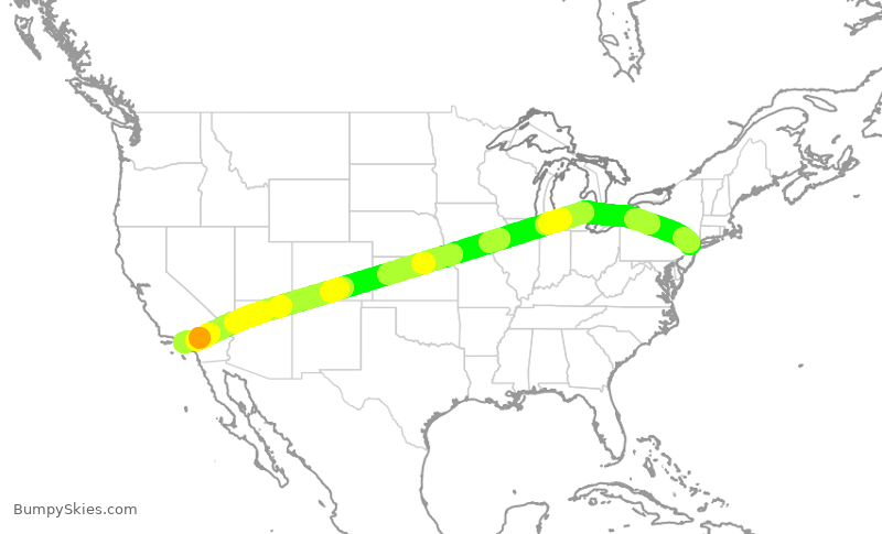 Turbulence forecast map for UAL712, EWR to LAX