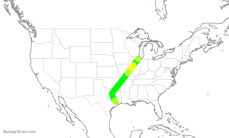 Turbulence forecast map for UAL714, ORD to IAH