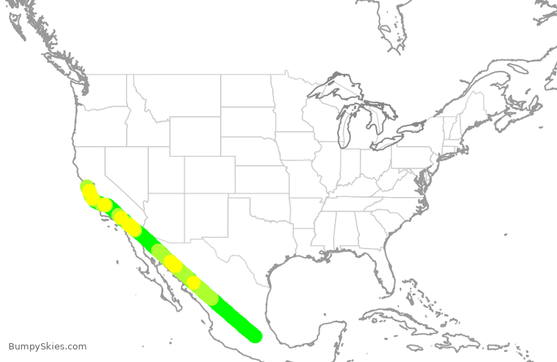Turbulence forecast map for UAL718, MMX to SFO