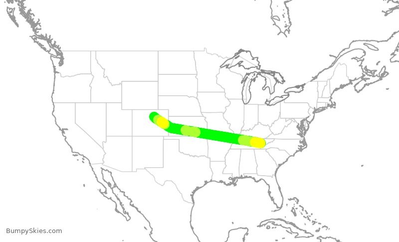 Turbulence forecast map for UAL720, TYS to DEN