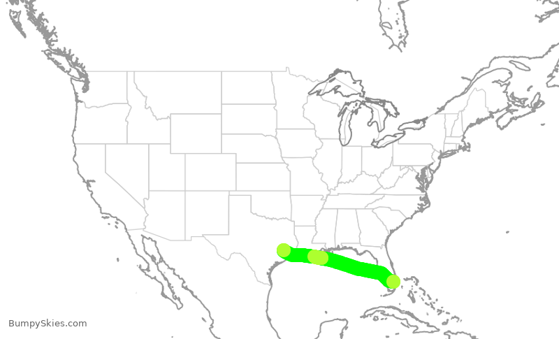 Turbulence forecast map for UAL722, FLL to IAH