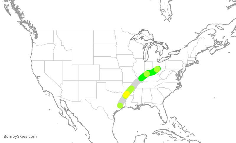 Turbulence forecast map for UAL722, IAH to CMH