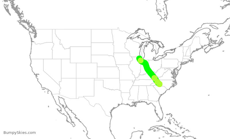 Turbulence forecast map for UAL723, CLT to ORD