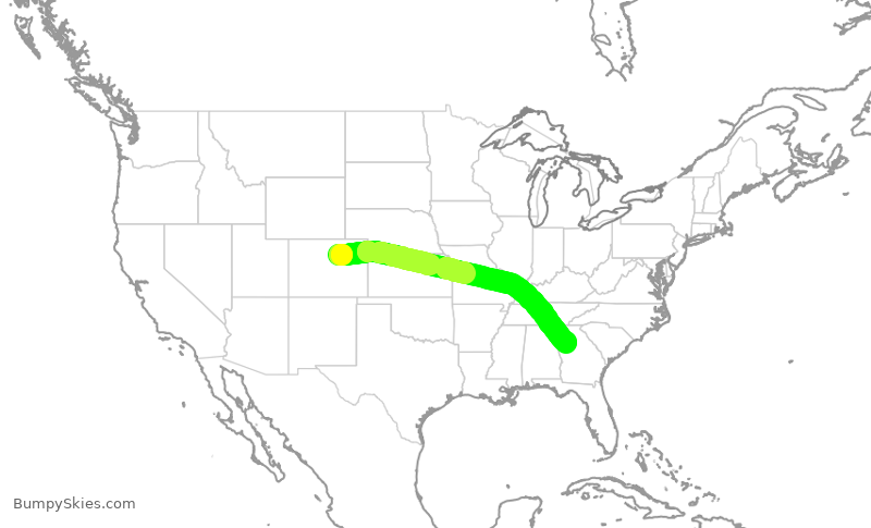 Turbulence forecast map for UAL724, DEN to ATL