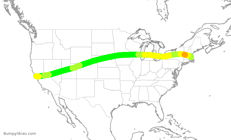 Turbulence forecast map for UAL726, BOS to SFO