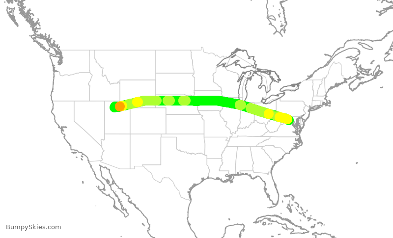Turbulence forecast map for UAL726, SLC to IAD