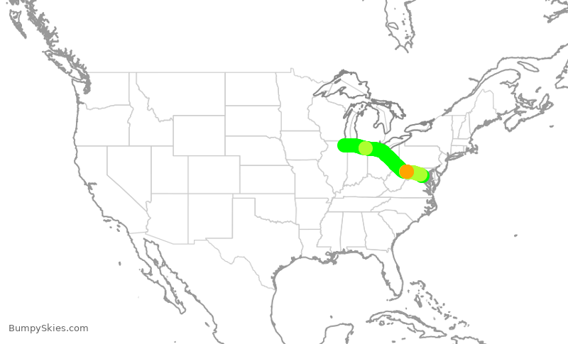Turbulence forecast map for UAL728, ORD to DCA