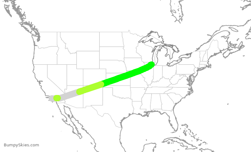 Turbulence forecast map for UAL729, LAX to ORD