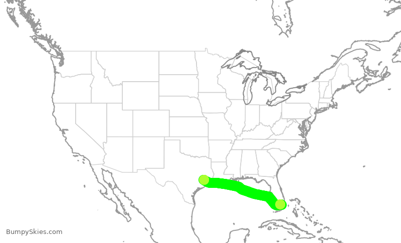 Turbulence forecast map for UAL729, MIA to IAH