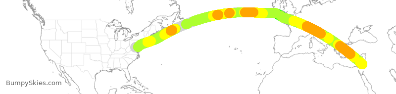 Turbulence forecast map for UAL72, IAD to TLV