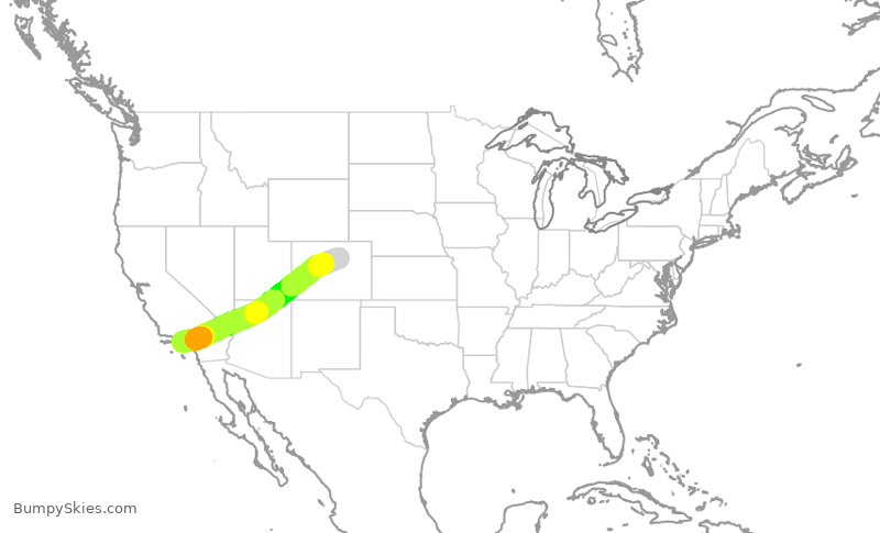 Turbulence forecast map for UAL731, DEN to LAX