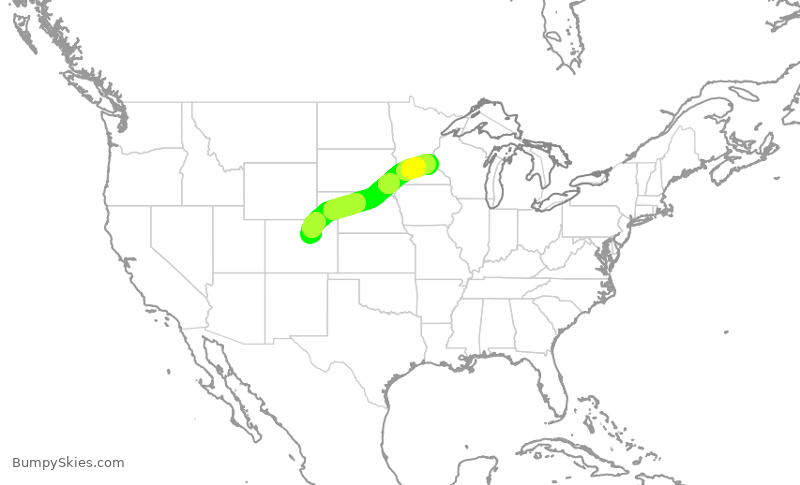 Turbulence forecast map for UAL732, DEN to MSP