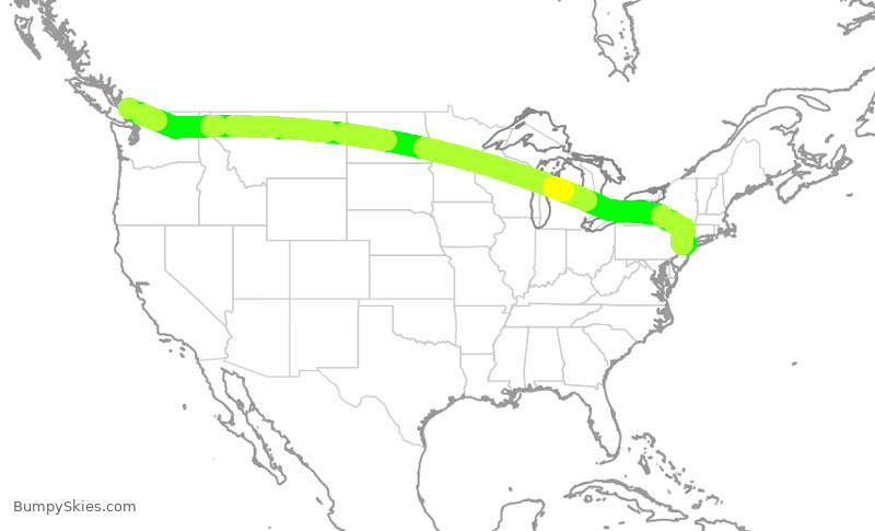 Turbulence forecast map for UAL733, YVR to EWR