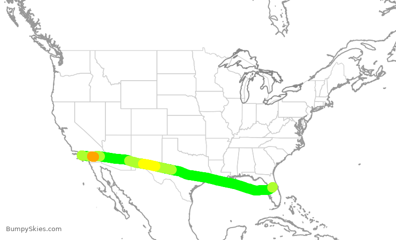 Turbulence forecast map for UAL733, LAX to MCO